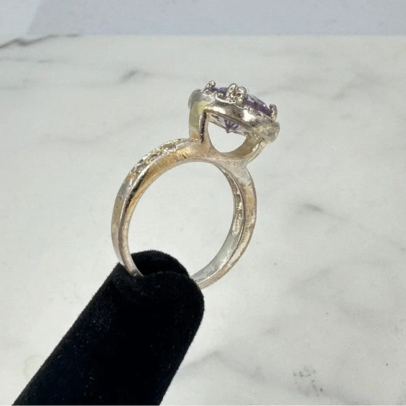 Lavender Purple Ring Halo Surround Size 5.25 Sparkle Fire Silver-tone Rh… - Picture 2 of 11